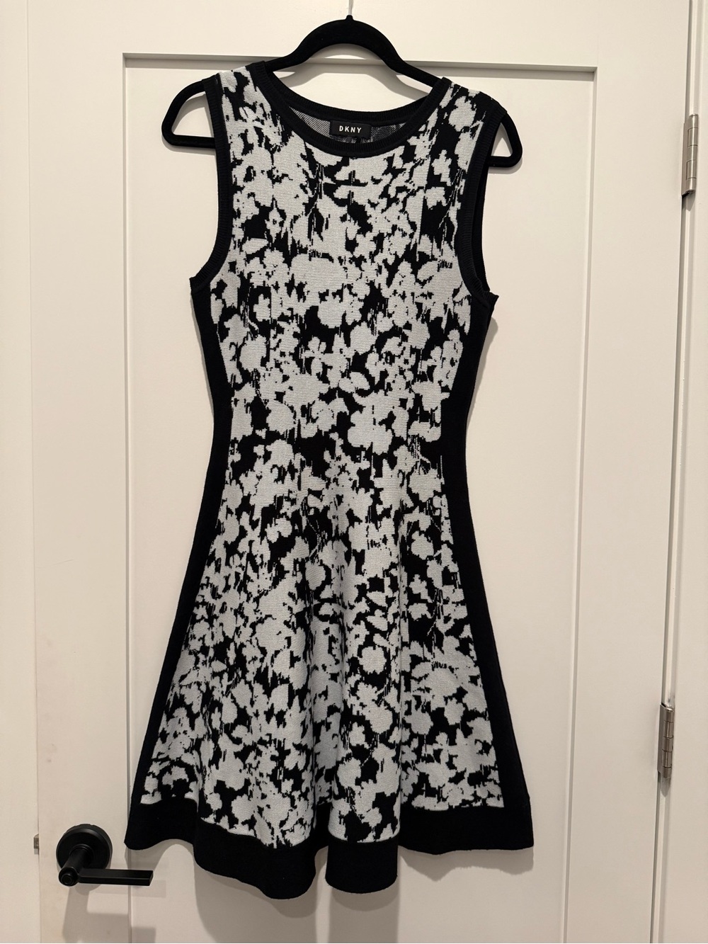 DKNY Black and White Floral-Print Fit & Flare Mini Dress